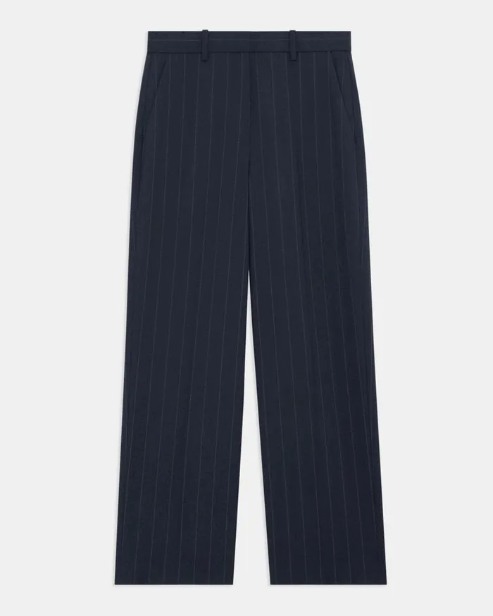 Women Pants Theory HighWaist StraightLeg Pant In Striped Stretch Wool Deep Navy