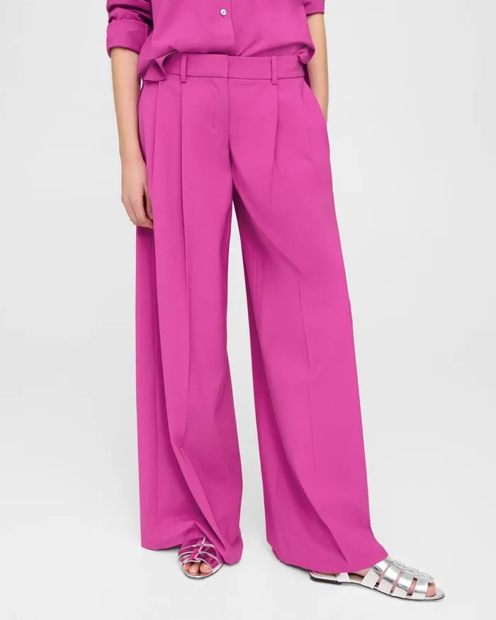 Women Pants Theory Pleated LowRise Pant In Good Wool Carnation
