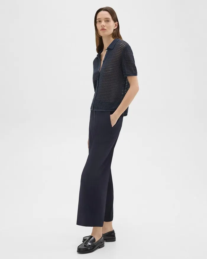 Women Pants Theory Straight PullOn Pant In Striped Admiral Crepe Nocturne Navy