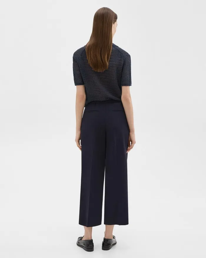 Women Pants Theory Straight PullOn Pant In Striped Admiral Crepe Nocturne Navy