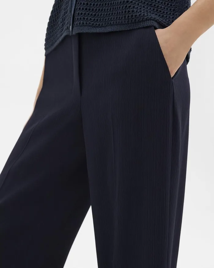 Women Pants Theory Straight PullOn Pant In Striped Admiral Crepe Nocturne Navy