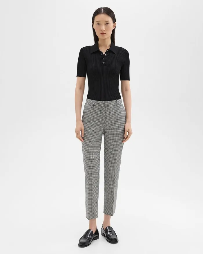 Women Pants Theory Treeca Pant In Plaid Stretch Wool Black Multi