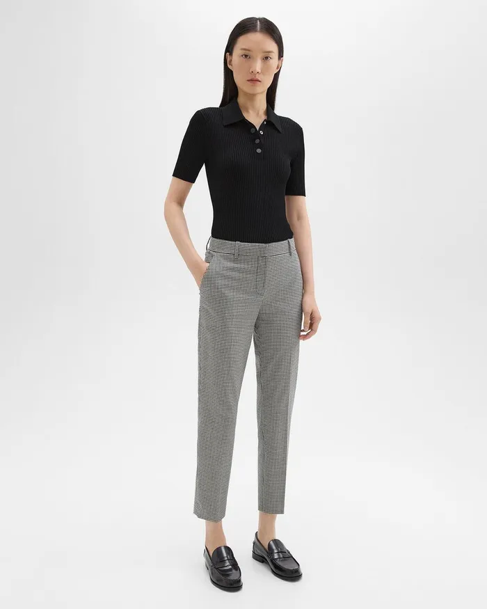 Women Pants Theory Treeca Pant In Plaid Stretch Wool Black Multi