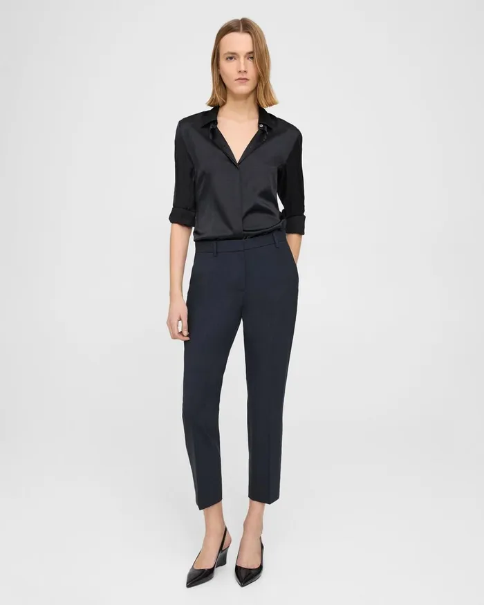 Women Pants Theory Treeca Pant In Stretch Wool Nocturne Navy