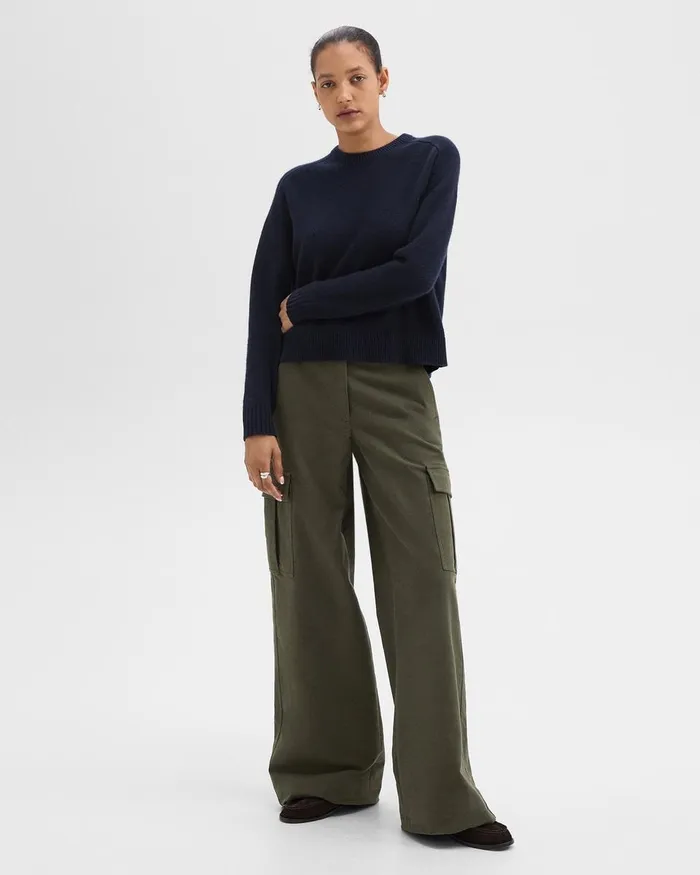 Women Pants Theory WideLeg Cargo Pant In Moleskin Twill Hunter Green