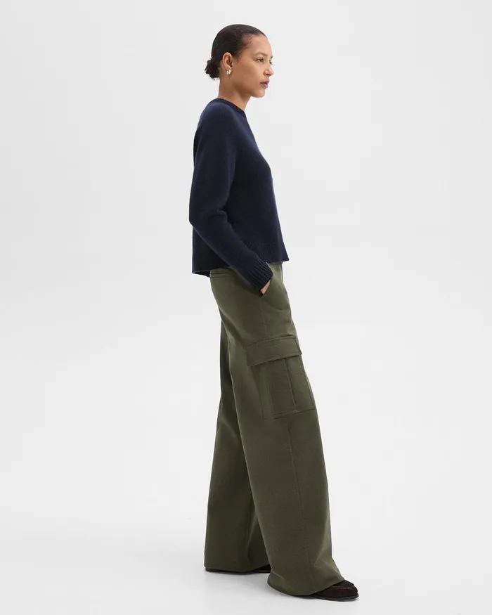 Women Pants Theory WideLeg Cargo Pant In Moleskin Twill Hunter Green
