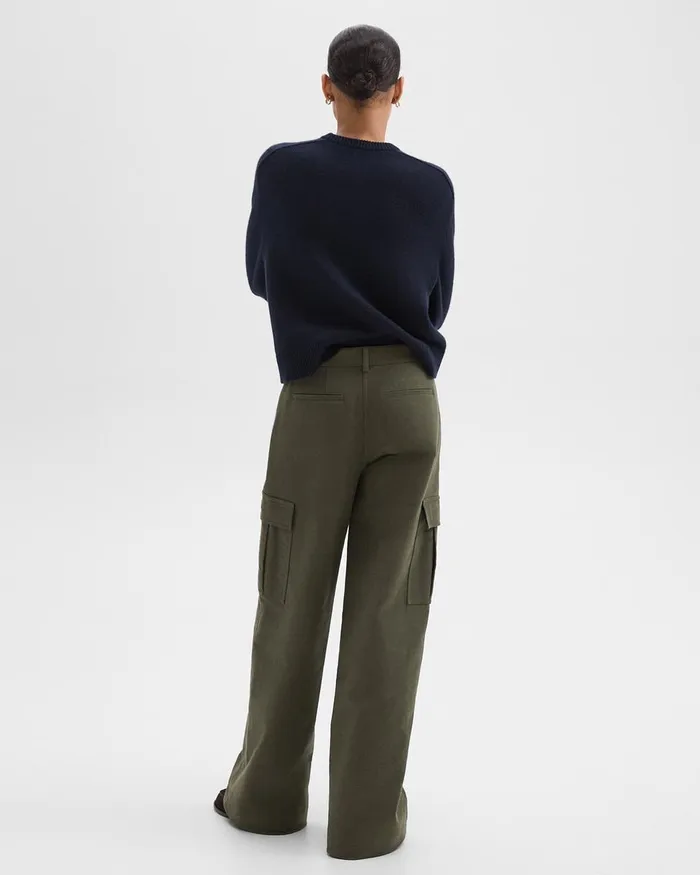 Women Pants Theory WideLeg Cargo Pant In Moleskin Twill Hunter Green