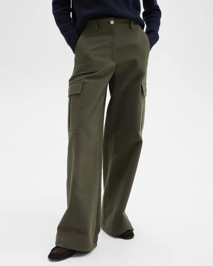 Women Pants Theory WideLeg Cargo Pant In Moleskin Twill Hunter Green