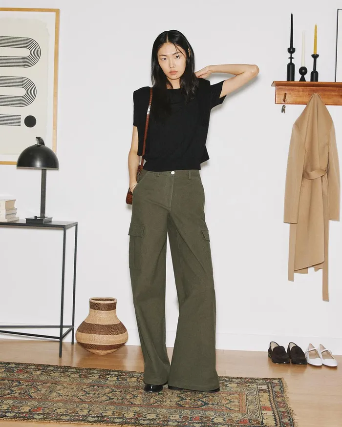 Women Pants Theory WideLeg Cargo Pant In Moleskin Twill Hunter Green