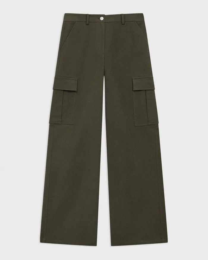 Women Pants Theory WideLeg Cargo Pant In Moleskin Twill Hunter Green
