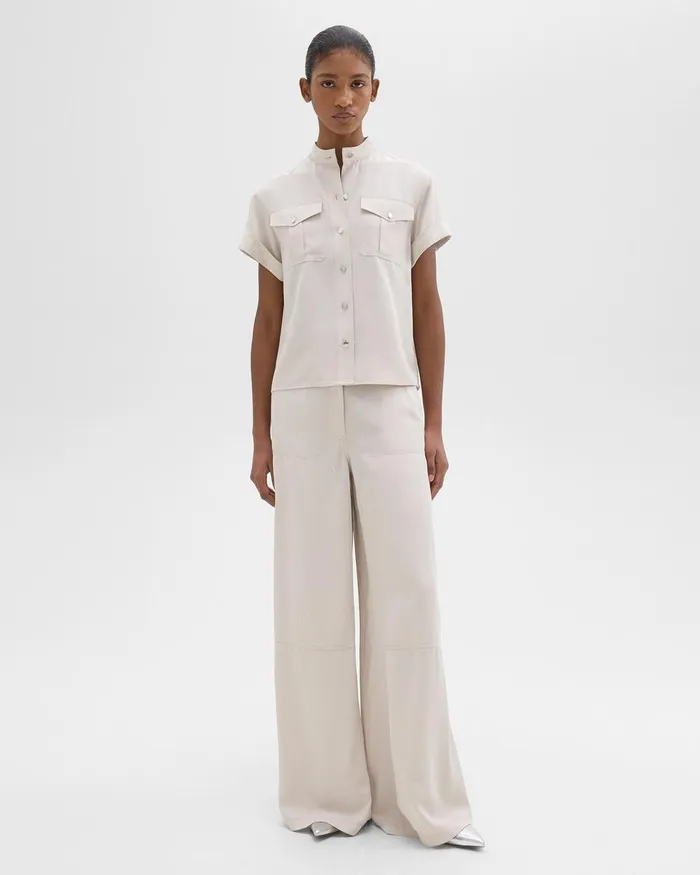 Women Pants Theory WideLeg Carpenter Pant In Fluid Twill New Sand