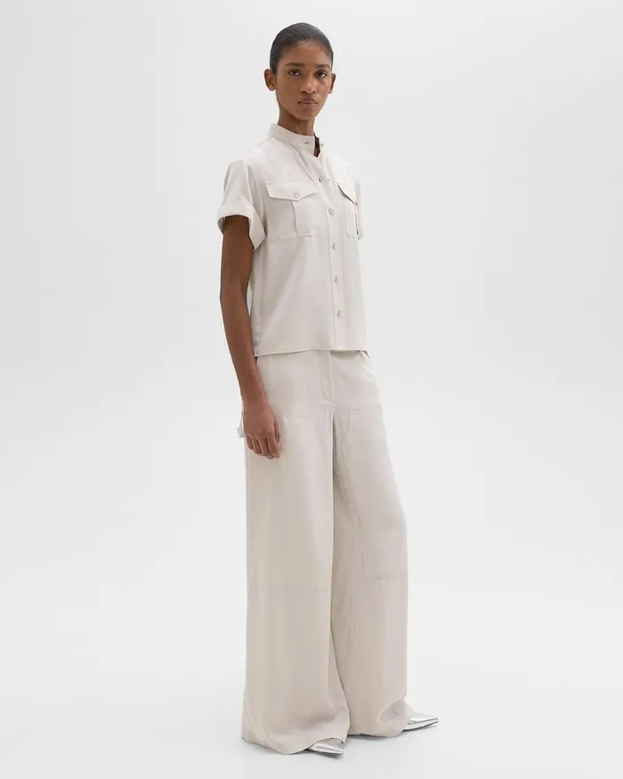 Women Pants Theory WideLeg Carpenter Pant In Fluid Twill New Sand