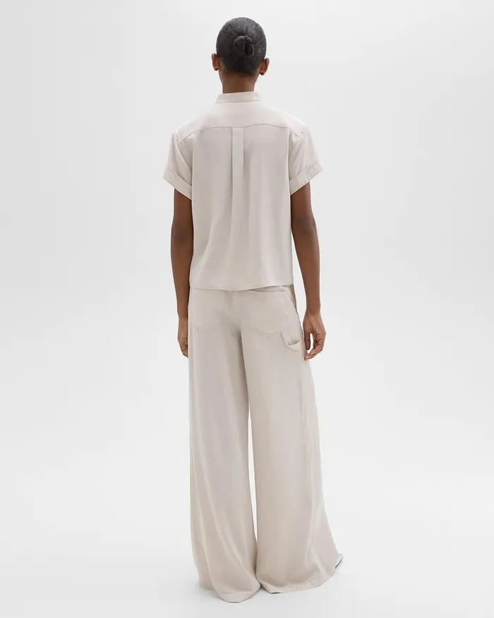 Women Pants Theory WideLeg Carpenter Pant In Fluid Twill New Sand