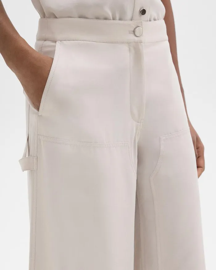 Women Pants Theory WideLeg Carpenter Pant In Fluid Twill New Sand