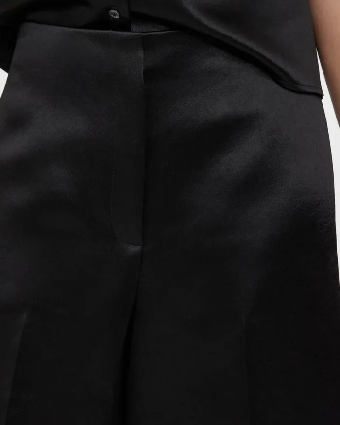 Women Pants Theory WideLeg Culotte In Bonded Satin Black