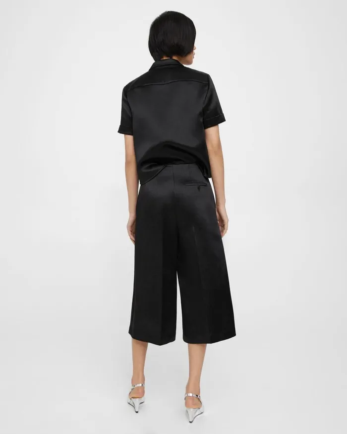 Women Pants Theory WideLeg Culotte In Bonded Satin Black