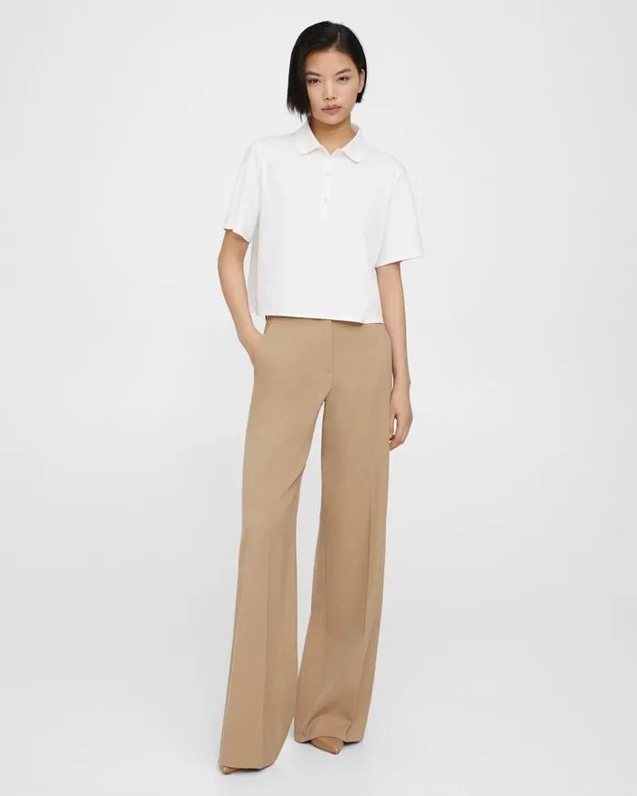 Women Pants Theory WideLeg Pant In Textured Gabardine Palomino