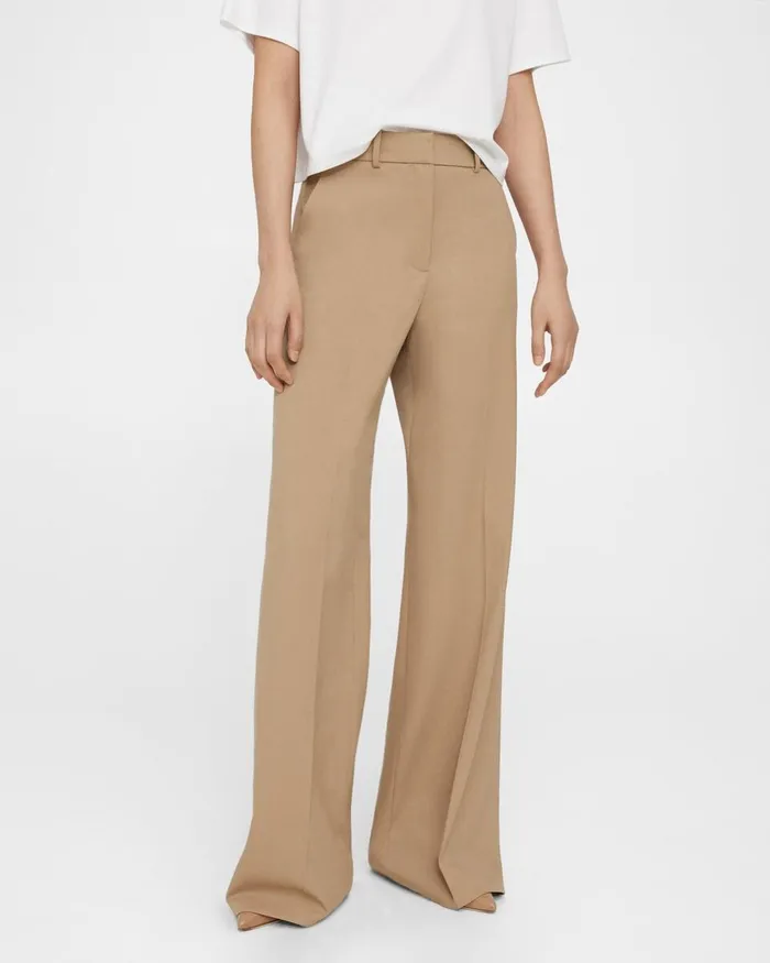 Women Pants Theory WideLeg Pant In Textured Gabardine Palomino