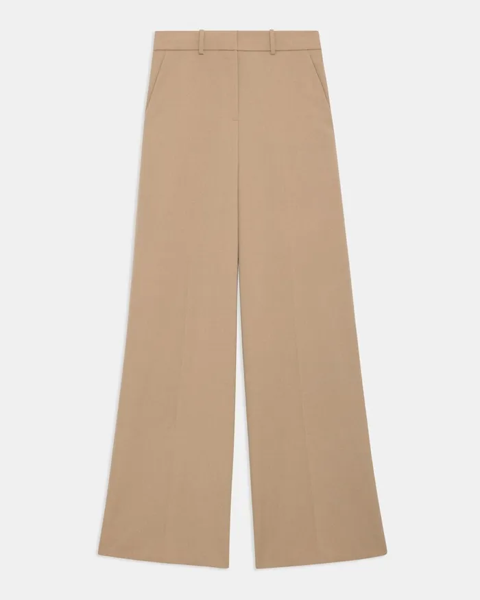 Women Pants Theory WideLeg Pant In Textured Gabardine Palomino