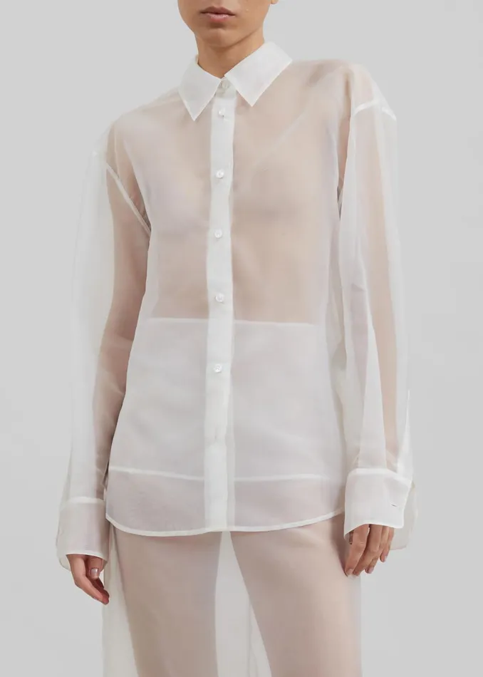 Women Peri Sheer Shirt 8211 White The Frankie Shop Tops