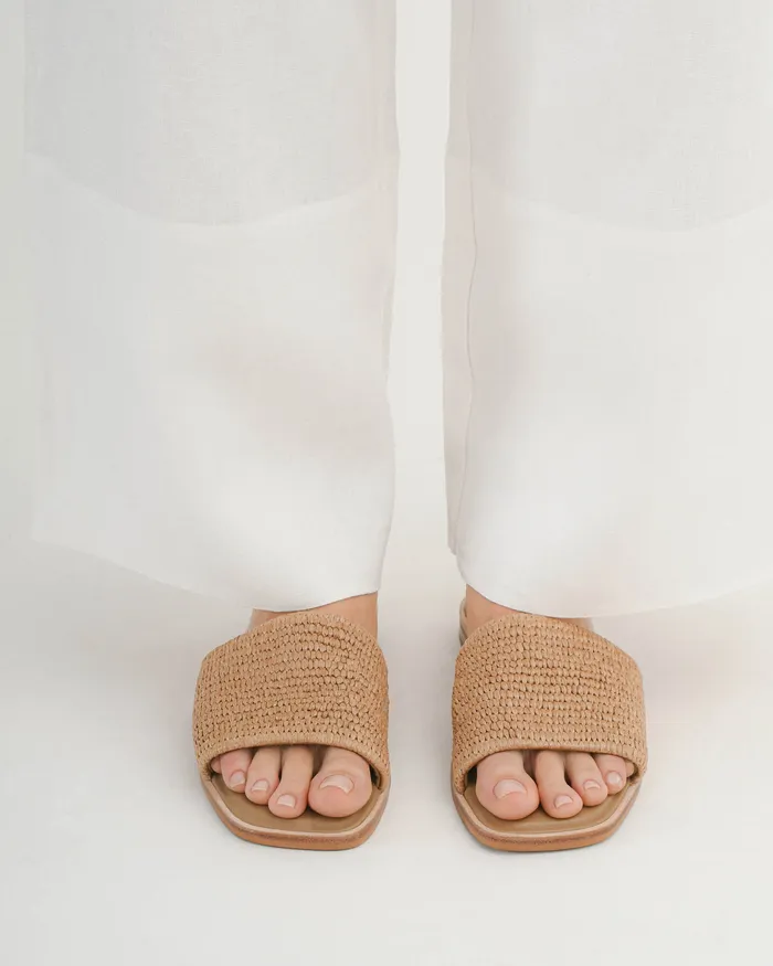 Women Picasso flat slide tan raffia FLAT SANDALS jomercer