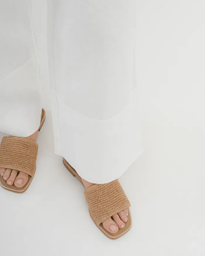 Women Picasso flat slide tan raffia FLAT SANDALS jomercer