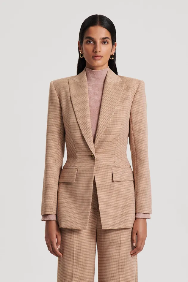 Women PLAID TAILORED JACKET CARAMEL Jackets Scanlan Theodore Women PLAID TAILORED JACKET CARAMEL Jackets Scanlan Theodore