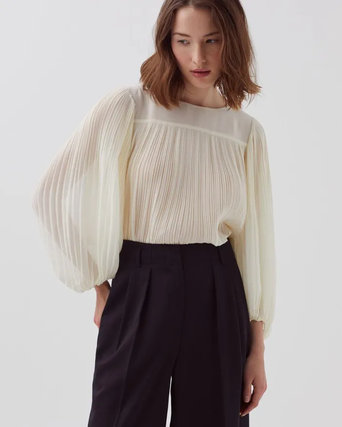 Women Pleated Blouse Papyrus Creme Comptoir Des Cotonniers Blouses and Shirts and Tops Women Pleated Blouse Papyrus Creme Comptoir Des Cotonniers Blouses and Shirts and Tops