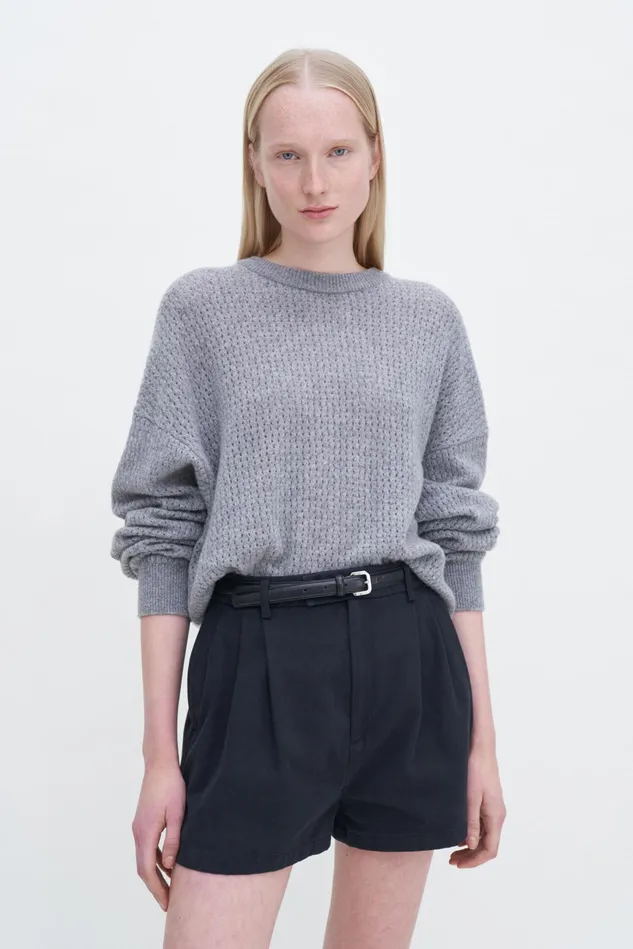 Women Pointelle Knit Sweater Grey Melange Filippa K Knitwear