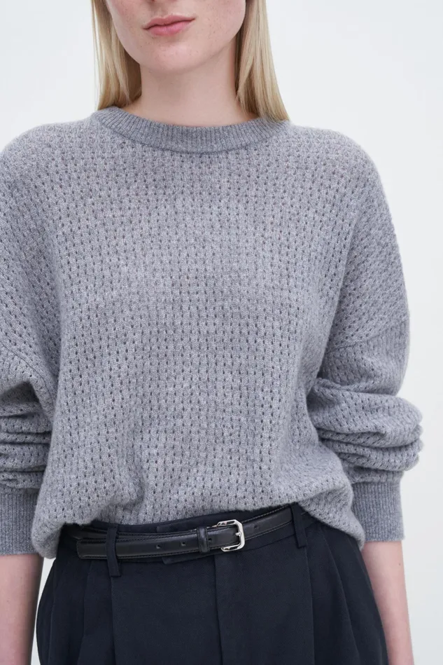 Women Pointelle Knit Sweater Grey Melange Filippa K Knitwear
