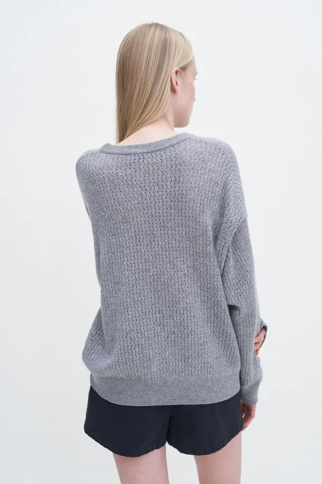 Women Pointelle Knit Sweater Grey Melange Filippa K Knitwear