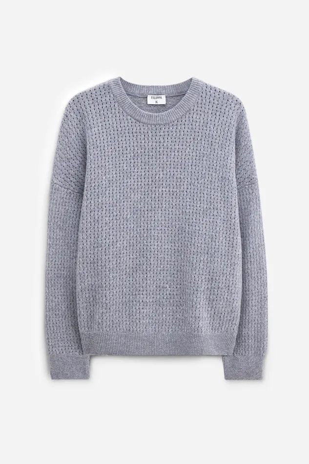 Women Pointelle Knit Sweater Grey Melange Filippa K Knitwear
