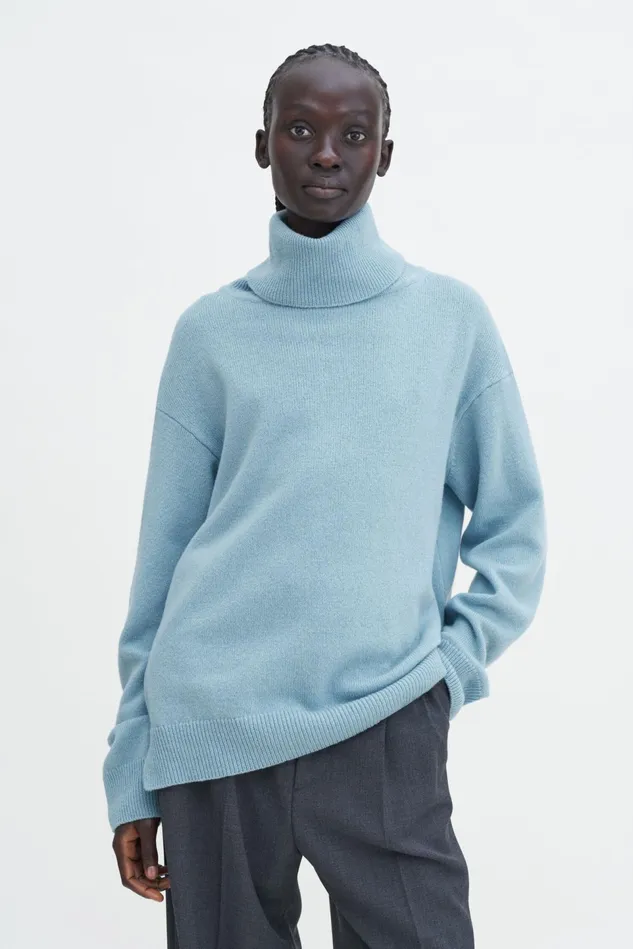 Women Relaxed Turtleneck Sweater Teal Blue Filippa K Knitwear