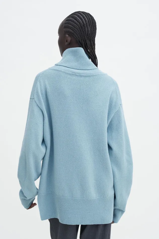 Women Relaxed Turtleneck Sweater Teal Blue Filippa K Knitwear