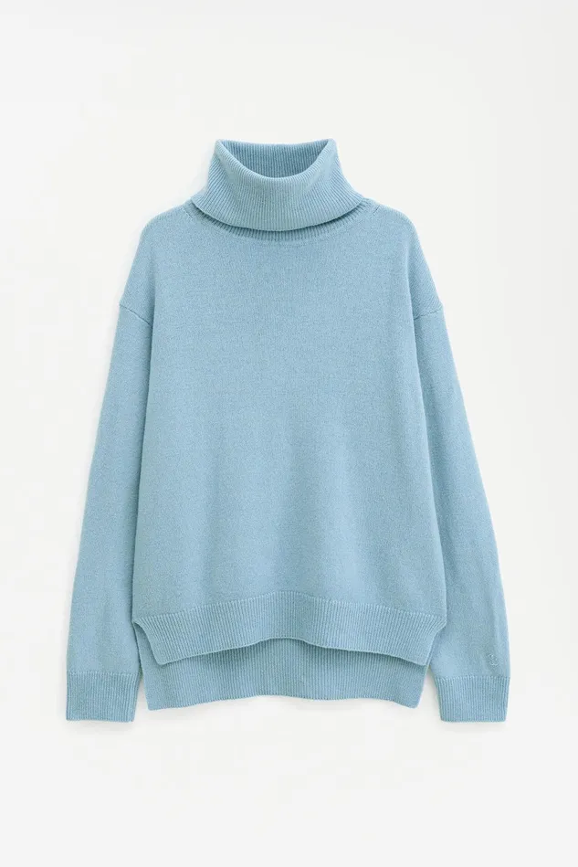 Women Relaxed Turtleneck Sweater Teal Blue Filippa K Knitwear