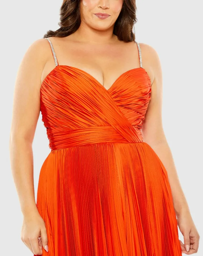Women Rhinestone Embellished Strap Pleated Gown Cayenne Plus Size Dresses Mac Duggal Women Rhinestone Embellished Strap Pleated Gown Cayenne Plus Size Dresses Mac Duggal