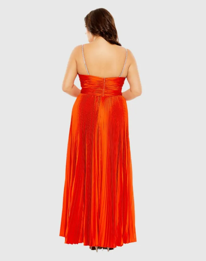 Women Rhinestone Embellished Strap Pleated Gown Cayenne Plus Size Dresses Mac Duggal Women Rhinestone Embellished Strap Pleated Gown Cayenne Plus Size Dresses Mac Duggal