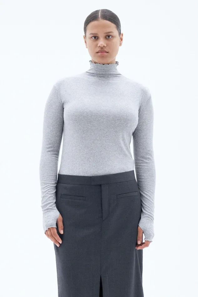Women Rib Mock Neck Top Light Grey Melange Filippa K Tops