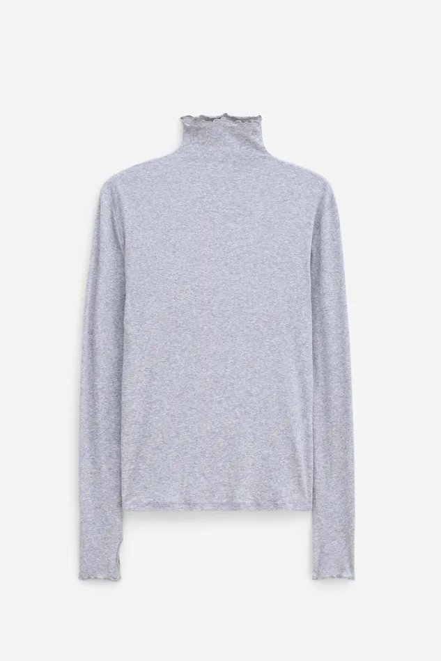 Women Rib Mock Neck Top Light Grey Melange Filippa K Tops