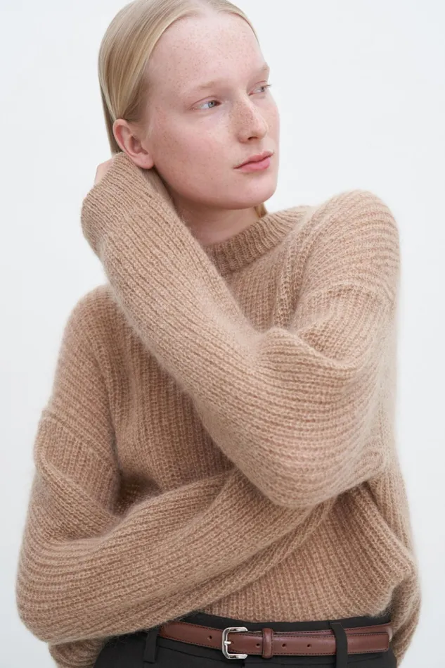 Women Ribbed Mohair Sweater Camel Filippa K Knitwear