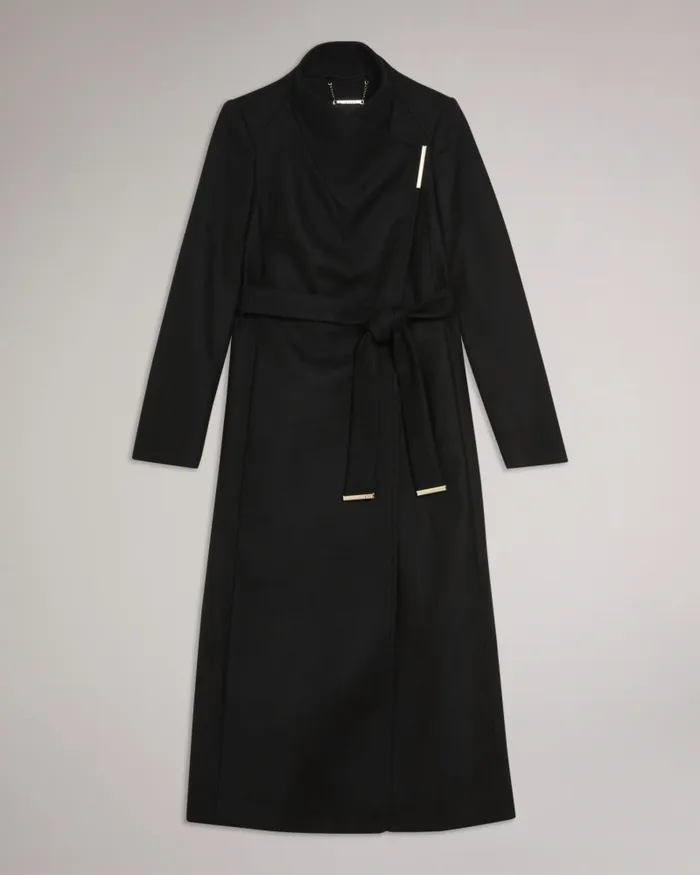 Women ROSELL 8211 Longline Wool Wrap Coat Black Ted Baker Coats and Jackets