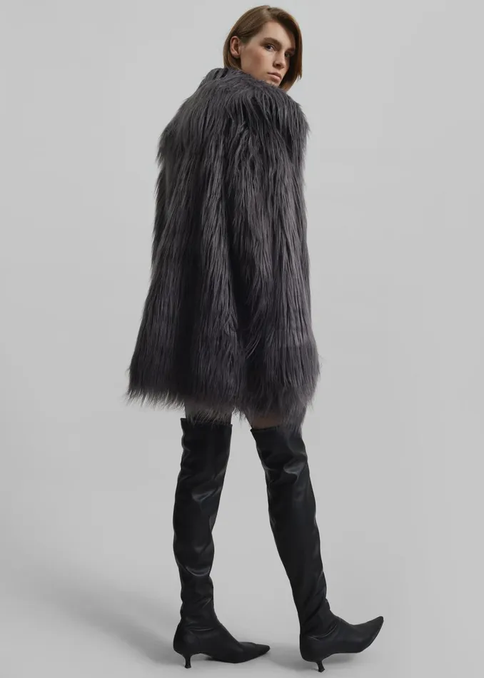 Women Rotate Faux Fur Wide Collar Coat 8211 Gray Print The Frankie Shop Outerwear
