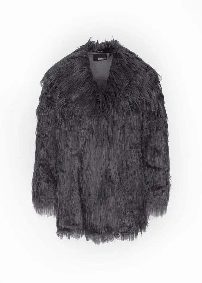 Women Rotate Faux Fur Wide Collar Coat 8211 Gray Print The Frankie Shop Outerwear