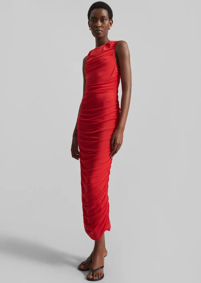 Women Rotate Mesh Midi Dress 8211 High Risk Red The Frankie Shop Dresses