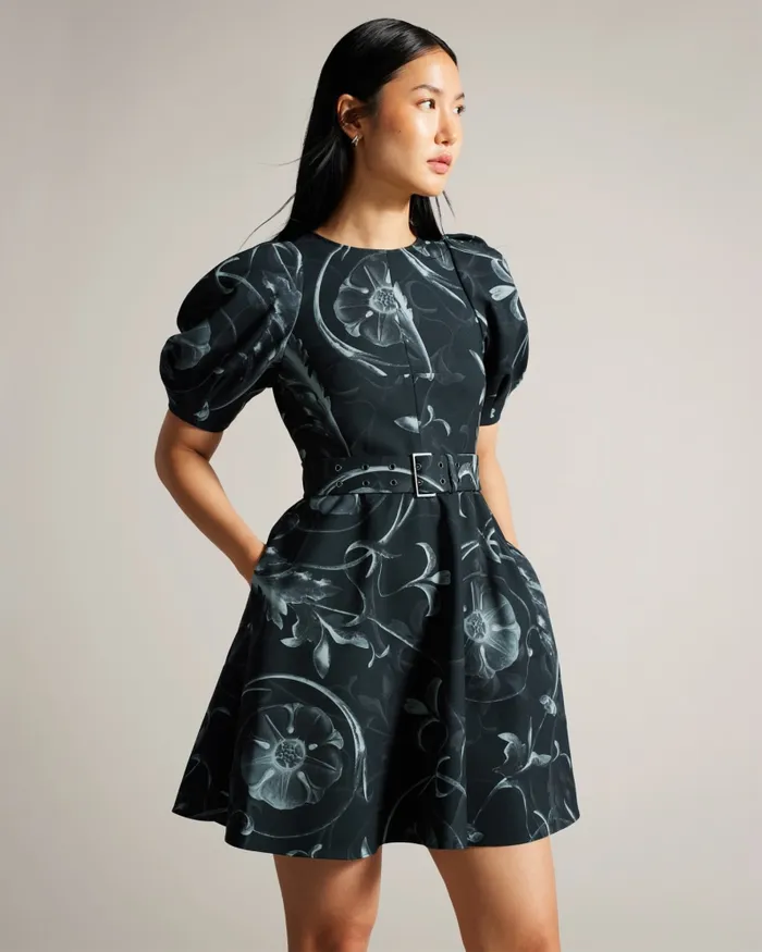 Women SAARAIH 8211 Puff Sleeve Mini Dress With Belt Black Ted Baker Dresses Women SAARAIH 8211 Puff Sleeve Mini Dress With Belt Black Ted Baker Dresses