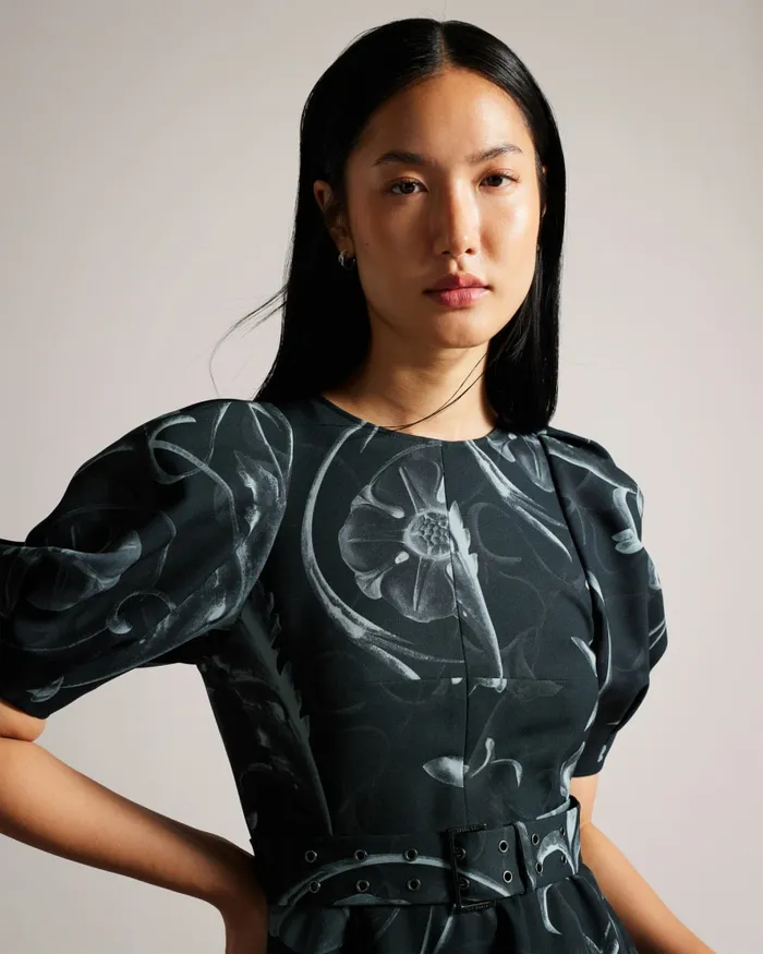 Women SAARAIH 8211 Puff Sleeve Mini Dress With Belt Black Ted Baker Dresses Women SAARAIH 8211 Puff Sleeve Mini Dress With Belt Black Ted Baker Dresses