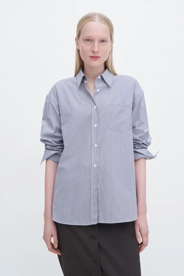 Women Sammy Stripe Shirt Ink Bluewhite Filippa K Shirts and Blouses