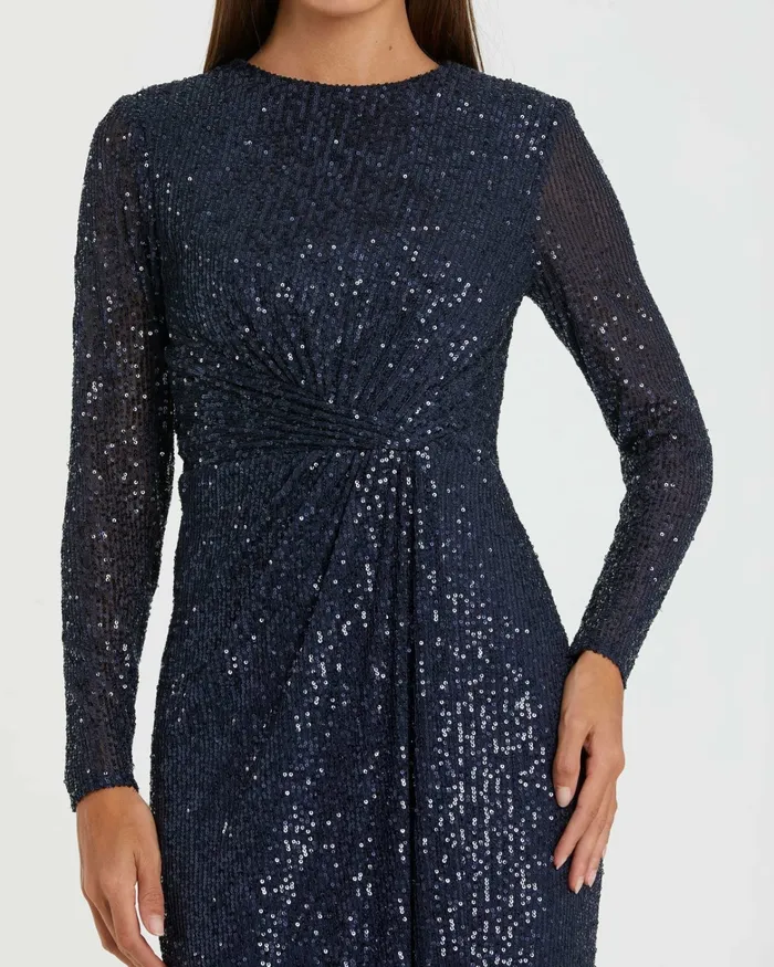 Women Sequined Long Sleeve Side Knot Dress Emerald Best Sellers Mac Duggal Women Sequined Long Sleeve Side Knot Dress Emerald Best Sellers Mac Duggal