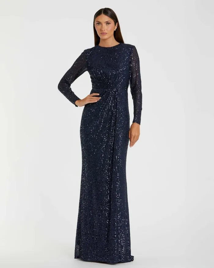 Women Sequined Long Sleeve Side Knot Dress Emerald Best Sellers Mac Duggal Women Sequined Long Sleeve Side Knot Dress Emerald Best Sellers Mac Duggal