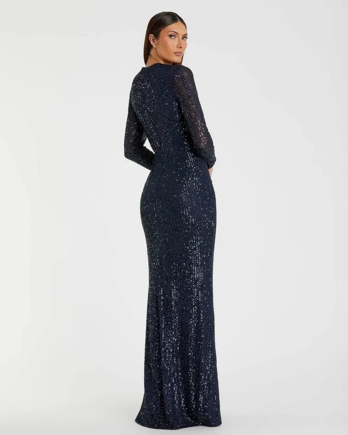 Women Sequined Long Sleeve Side Knot Dress Emerald Best Sellers Mac Duggal Women Sequined Long Sleeve Side Knot Dress Emerald Best Sellers Mac Duggal